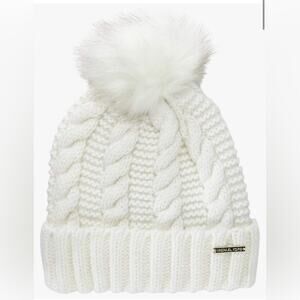 NWT - Michael Michael Kors - Women`s Cable Knit Teddy Fleece Faux Fur Pom Po…